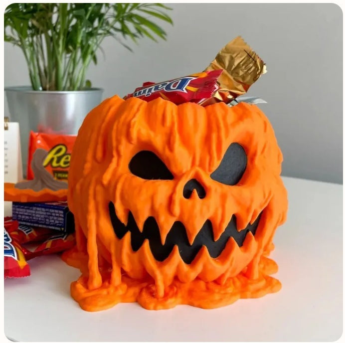 Melting Halloween Pumpkin Candy Bowl With Lid  spooky Bowl For Home Halloween